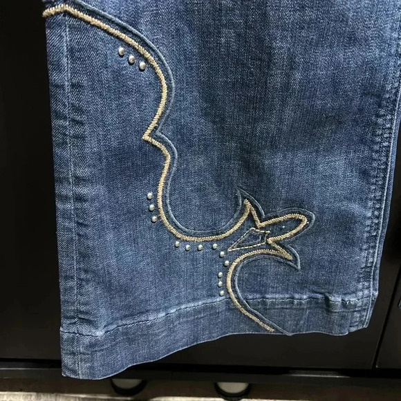 Rock&Roll Midrise denim trouser embroidered/studded, flare bell bottom jeans - Picture 4 of 11